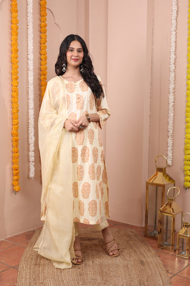 Beige Hand Dyed Kota Cotton Silk Dupatta DUPAT252C3