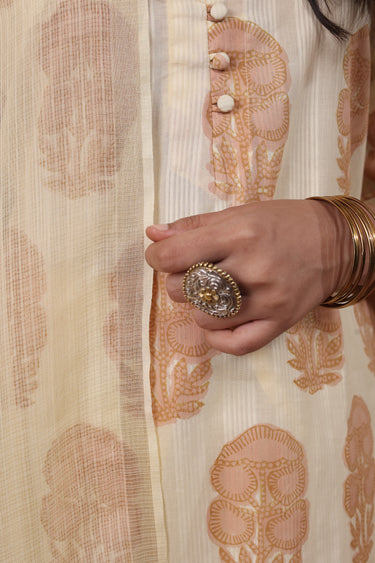 Beige Hand Dyed Kota Cotton Silk Dupatta DUPAT252C3