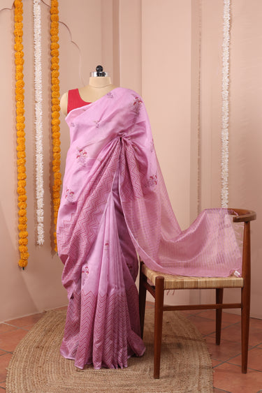 Lavender Sanganeri Chanderi Silk Saree SAREE252C44