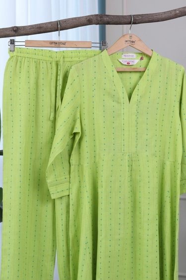 Bright Green Dobby South Cotton Women Ankle Kurta