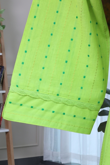 Bright Green Dobby South Cotton Women Ankle Kurta