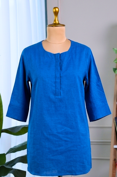Royal Blue Dyed Classic Cotton Linen Women Kurti