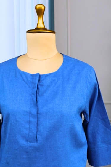 Royal Blue Dyed Classic Cotton Linen Women Kurti