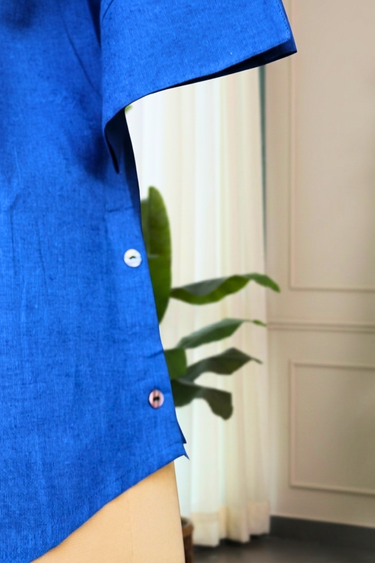 Royal Blue Dyed Classic Cotton Linen Women Kurti