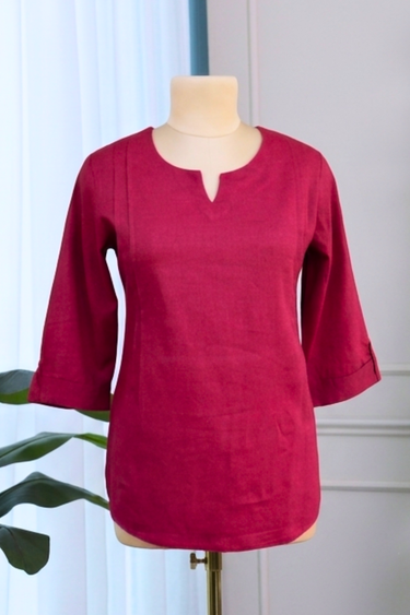 Berry Red Dyed Classic Cotton Linen Women Kurti