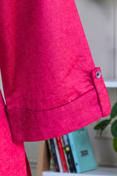 Berry Red Dyed Classic Cotton Linen Women Kurti