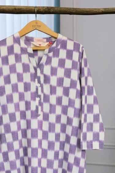 Purple Single Ikkat 40 Cotton Women Long Kurta