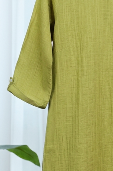 Leaf Green Dyed Cotton Double Cloth Women Long Kurta