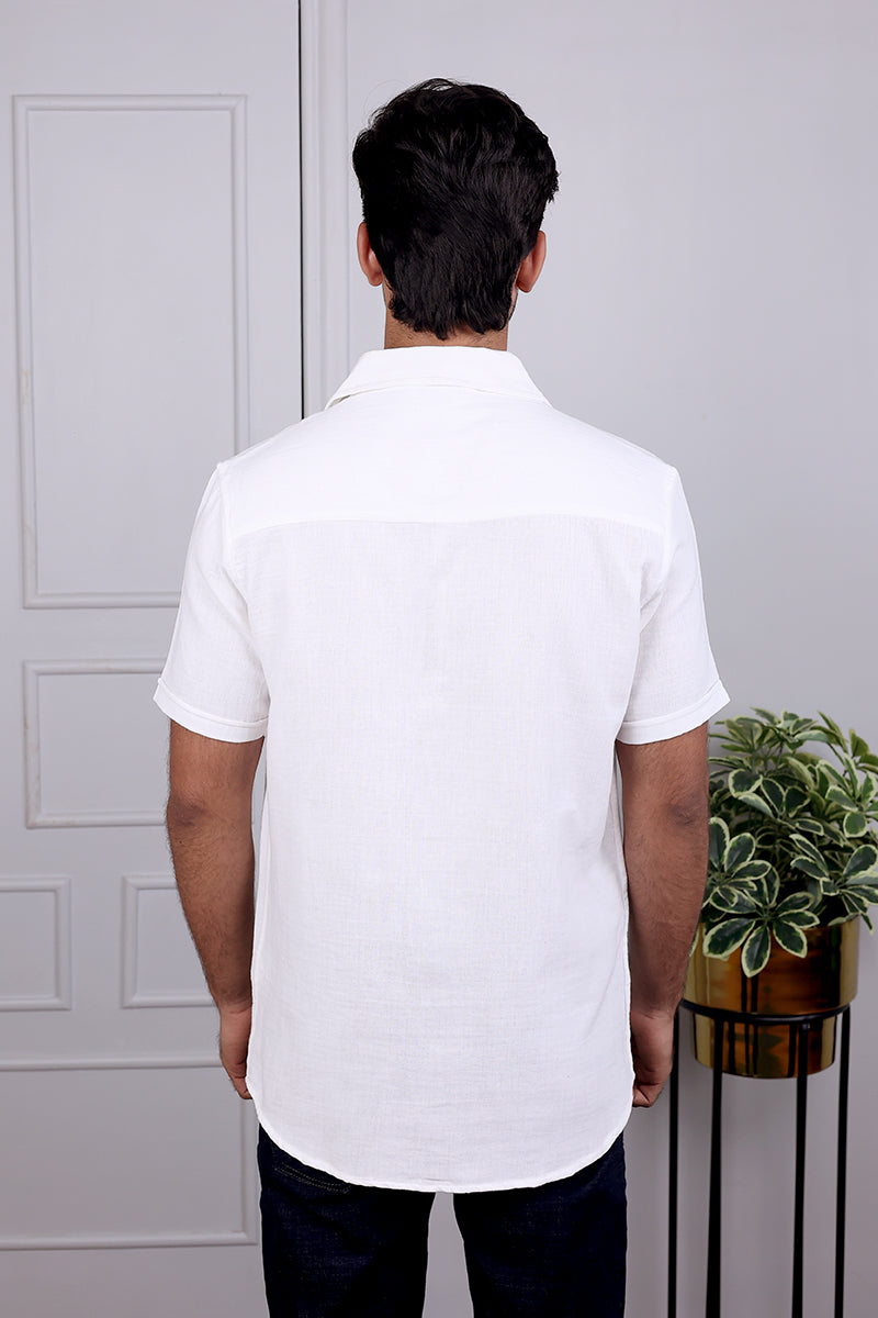White Hand Dyed Cotton Double Cloth Shirt Half Sleeves MSHHS032421