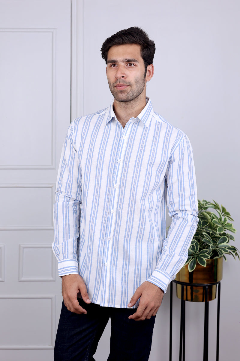 White Stripes South Cotton Shirt Full Sleeves MSHFS032410