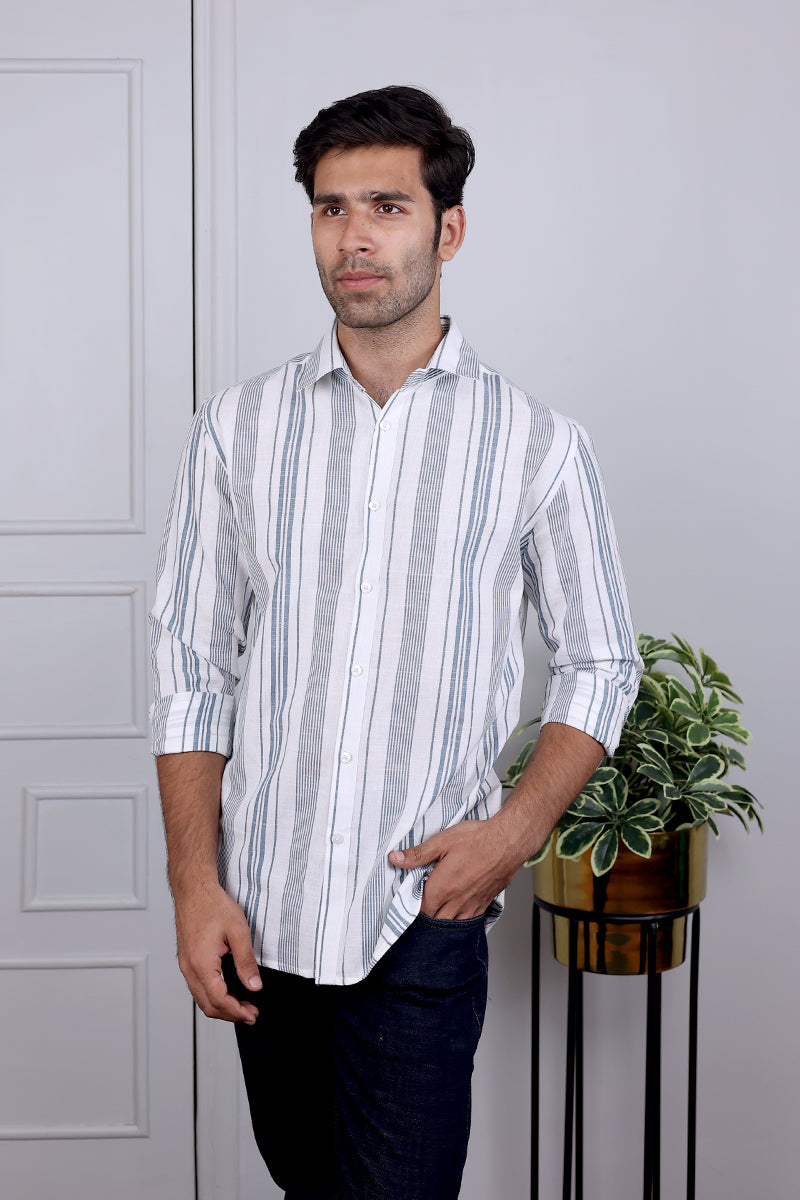 White Stripes South Cotton Shirt Full Sleeves MSHFS032412