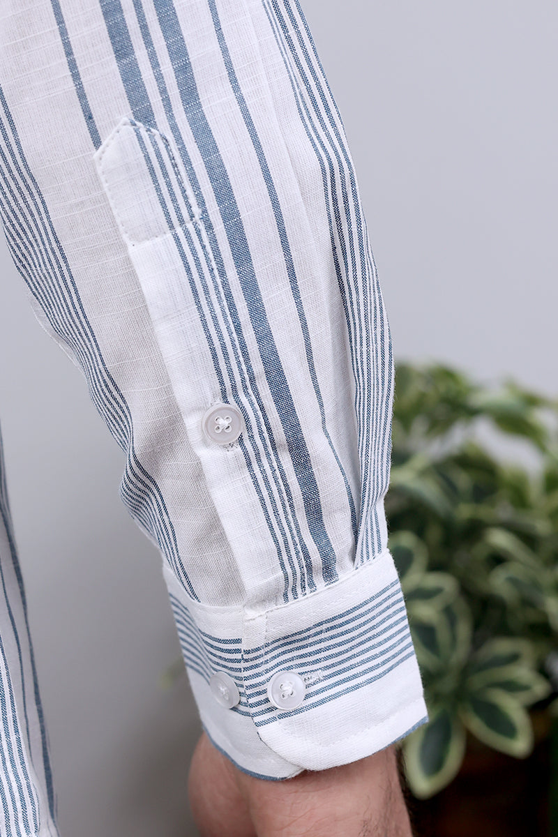 White Stripes South Cotton Shirt Full Sleeves MSHFS032412