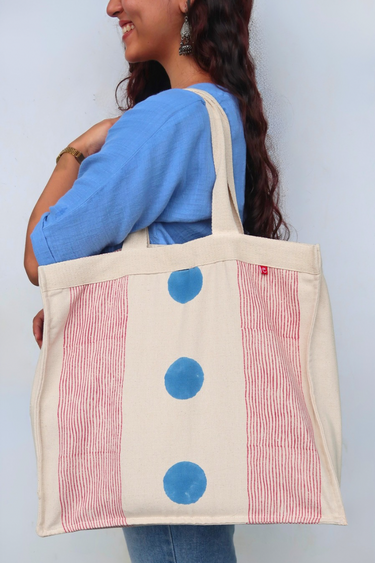 Ivory Hand Block Print Duck Cotton Tote Bag TOTBG252C9
