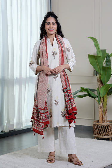 Yellow Brown Sanganeri Fine Cotton Flax Women Long Kurta