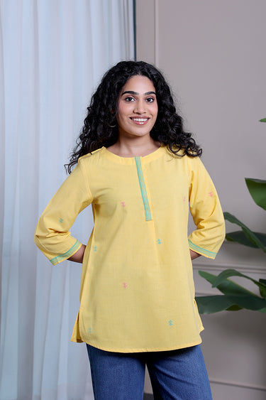 Yellow Dobby South Cotton Women Kurti
