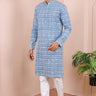 Blue Dhabu Cotton Linen Men Long Kurta Full Sleeves (MLKFS082322) - Cotton Cottage (3)