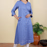 Blue Dobby South Cotton Women Long Kurta Long Sleeves (WLKLS052319) - Cotton Cottage (2)