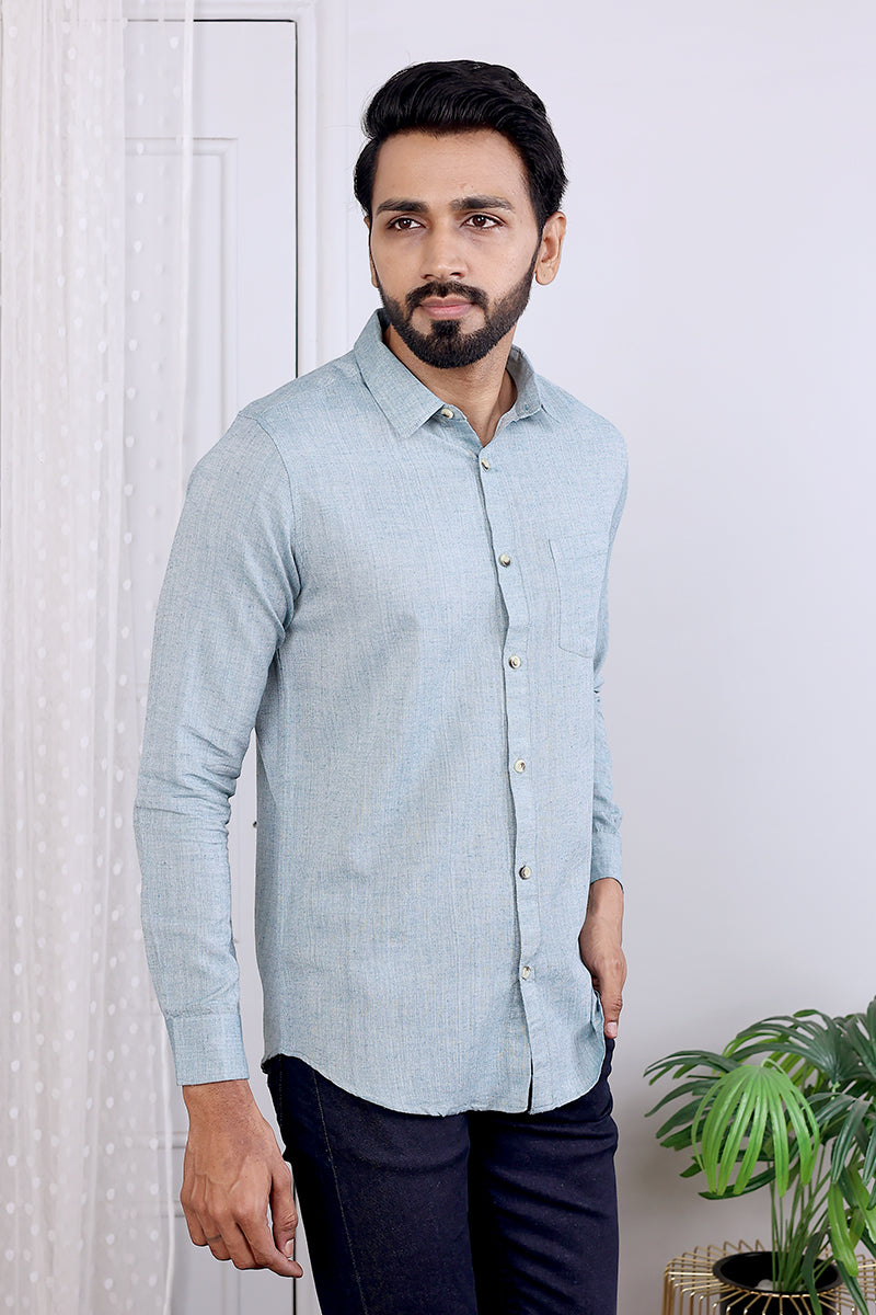 Blue Hand Dyed Amber Cotton Men Shirt Full Sleeves (MSHFS08238) - Cotton Cottage (2)