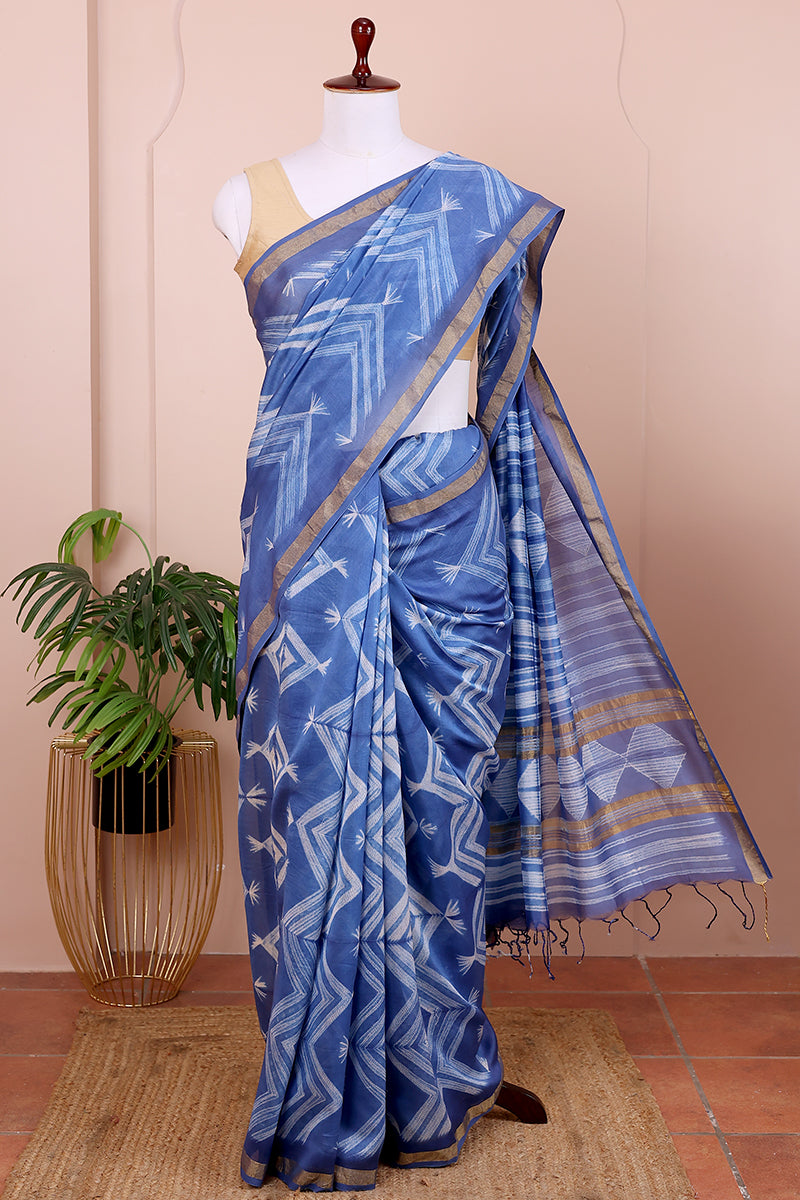 Blue Shibori Chanderi Silk Saree (SAREE082380) - Cotton Cottage (3)