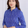 Blue Single Ikkat 40 Cotton Women Shirt Long Sleeves WSHLS04236 (1)