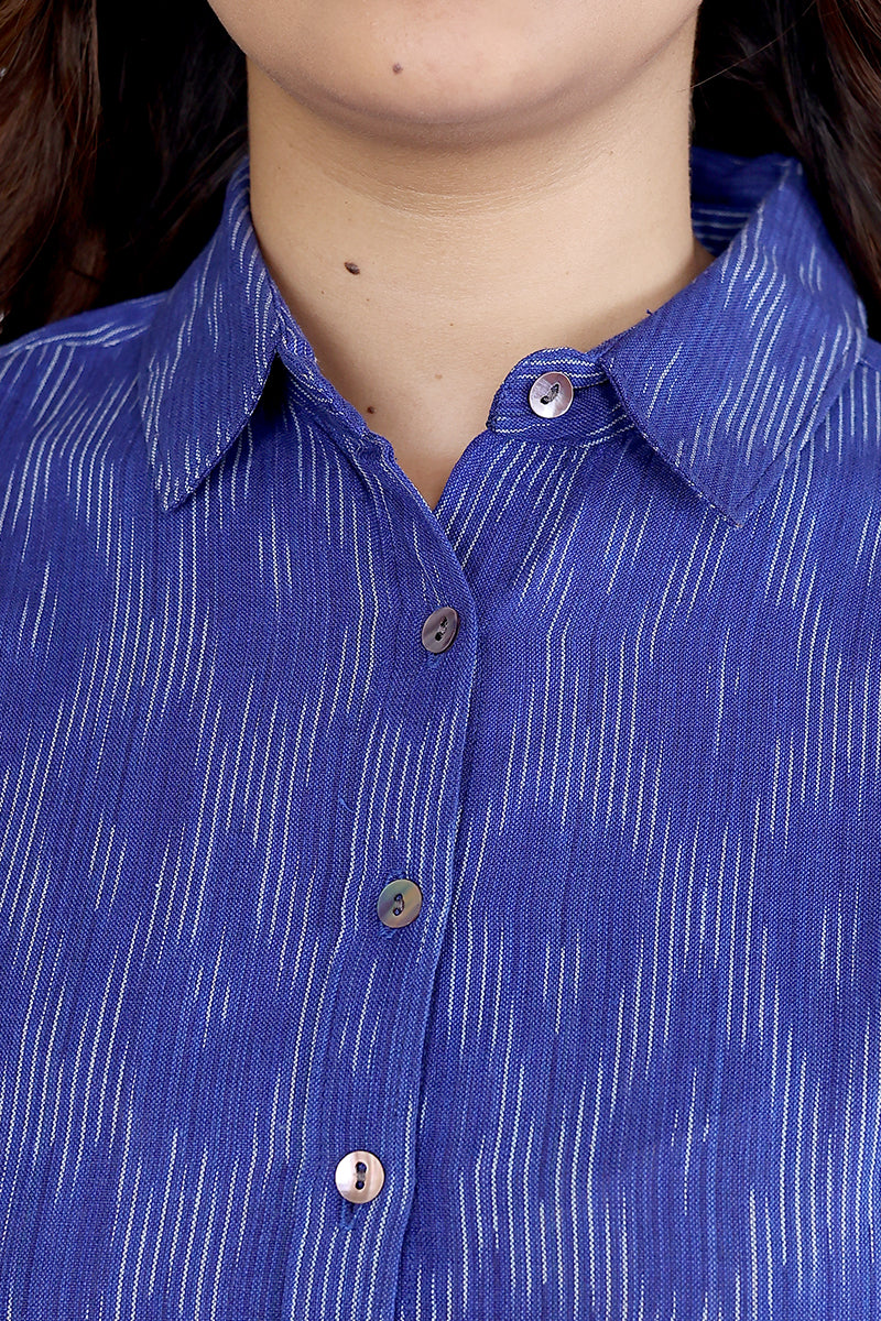 Blue Single Ikkat 40 Cotton Women Shirt Long Sleeves WSHLS04236 (7)