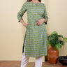 Green Dhabu Cotton Women Medium Kurta Long Sleeves (WMKLS052318) - Cotton Cottage (2)