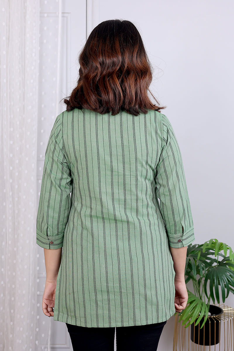 Green Dobby South Cotton Women Kurti Long Sleeves (WKILS08236) - Cotton Cottage (4)