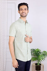 Green Hand Dyed Amber Cotton Men Shirt Half Sleeves (MSHHS (2)