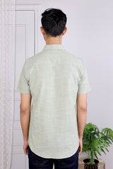 Green Hand Dyed Amber Cotton Men Shirt Half Sleeves (MSHHS (4)