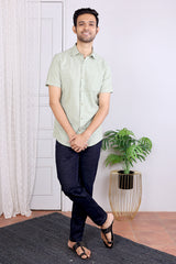 Green Hand Dyed Amber Cotton Men Shirt Half Sleeves (MSHHS (5)