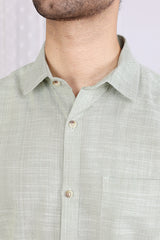 Green Hand Dyed Amber Cotton Men Shirt Half Sleeves (MSHHS (7)