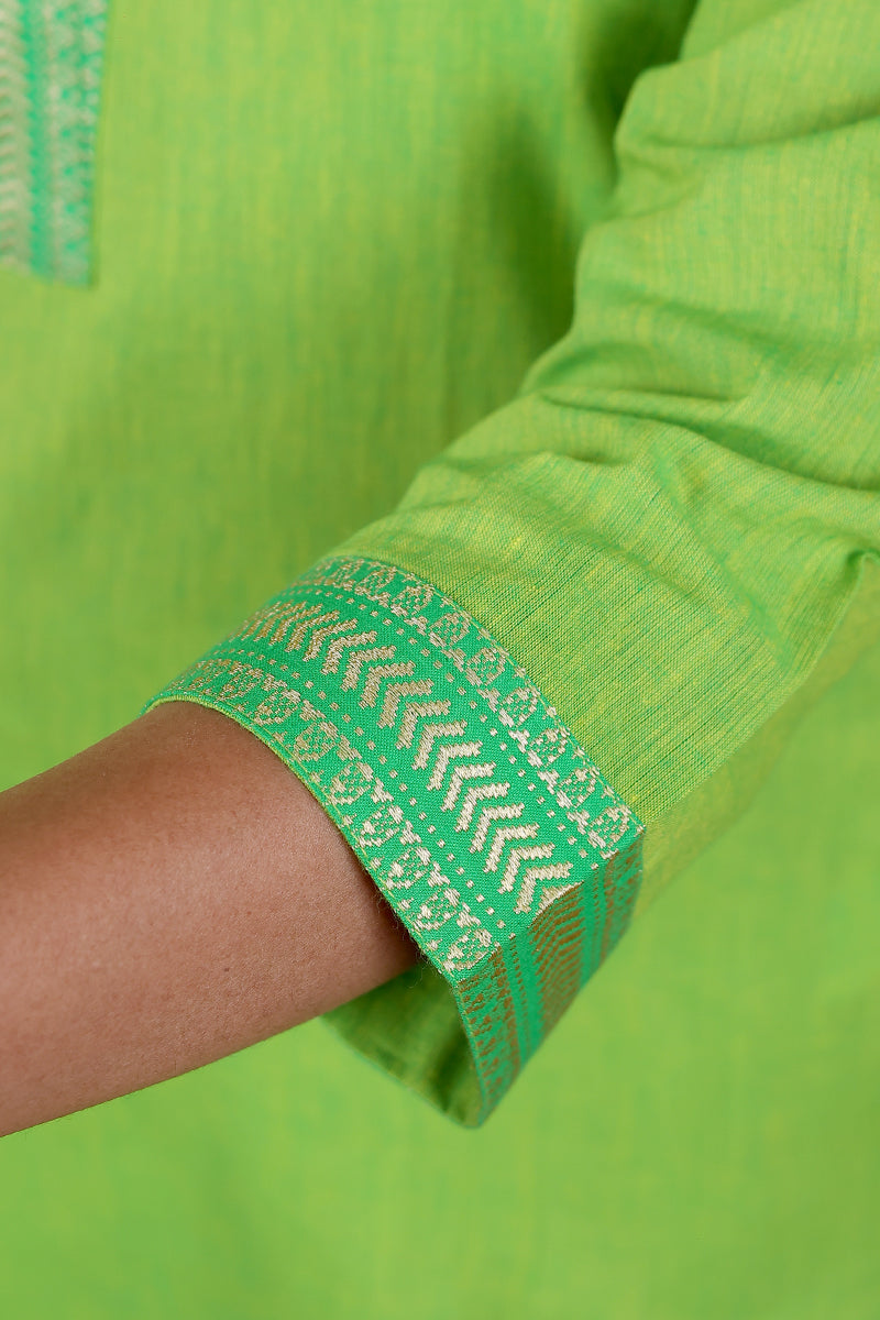 Green Hand Dyed South Cotton Women Medium Kurta Long Sleeves (WMKLS04236) - Cotton Cottage (5)
