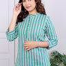 Green Sanganeri Cotton Linen Women Kurti Long Sleeves (WKILS062319) - Cotton Cottage (3)