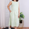 Green Sanganeri Cotton Linen Women Midi Dress Sleeveless (WDRSL06236) - Cotton Cottage (2)