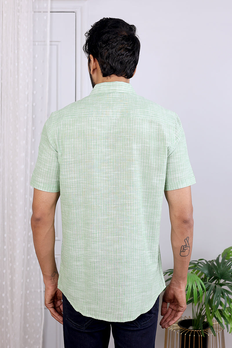 Green Stripes South Cotton Men Shirt Half Sleeves (MSHHS08233) - Cotton Cottage (4)