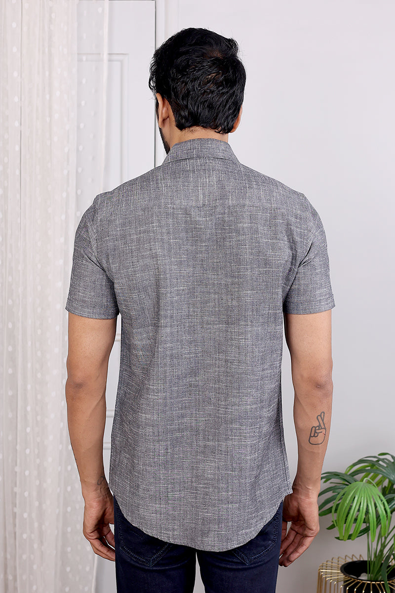 Grey Hand Dyed Amber Cotton Men Shirt Half Sleeves (MSHHS052320) - Cotton Cottage (4)