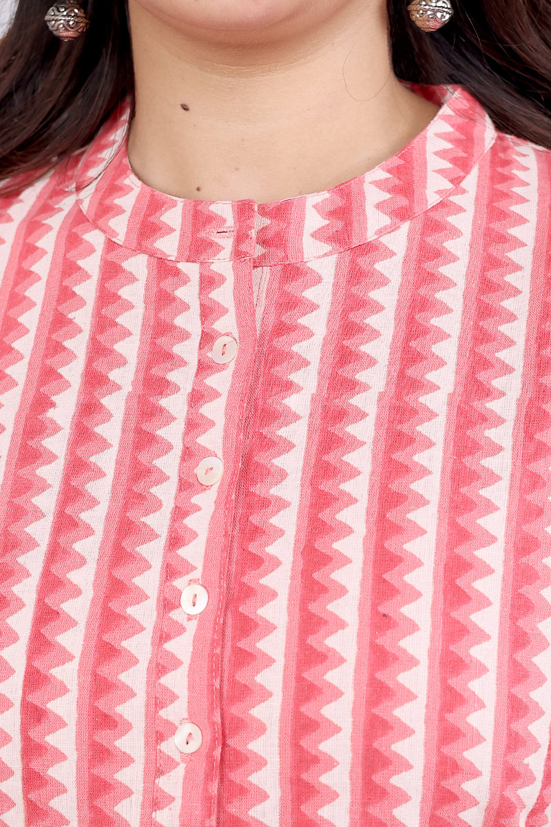 Pink Sanganeri Cotton Linen Women Kurti Long Sleeves (WKILS062318) - Cotton Cottage (7)