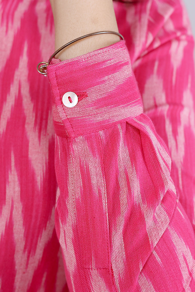 Pink Single Ikkat 40 Cotton Women Shirt Long Sleeves WSHLS03238 (6)