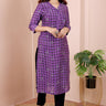 Purple Dhabu Chanderi Silk Women Long Kurta Long Sleeves (WLKLS082346) - Cotton Cottage (2)