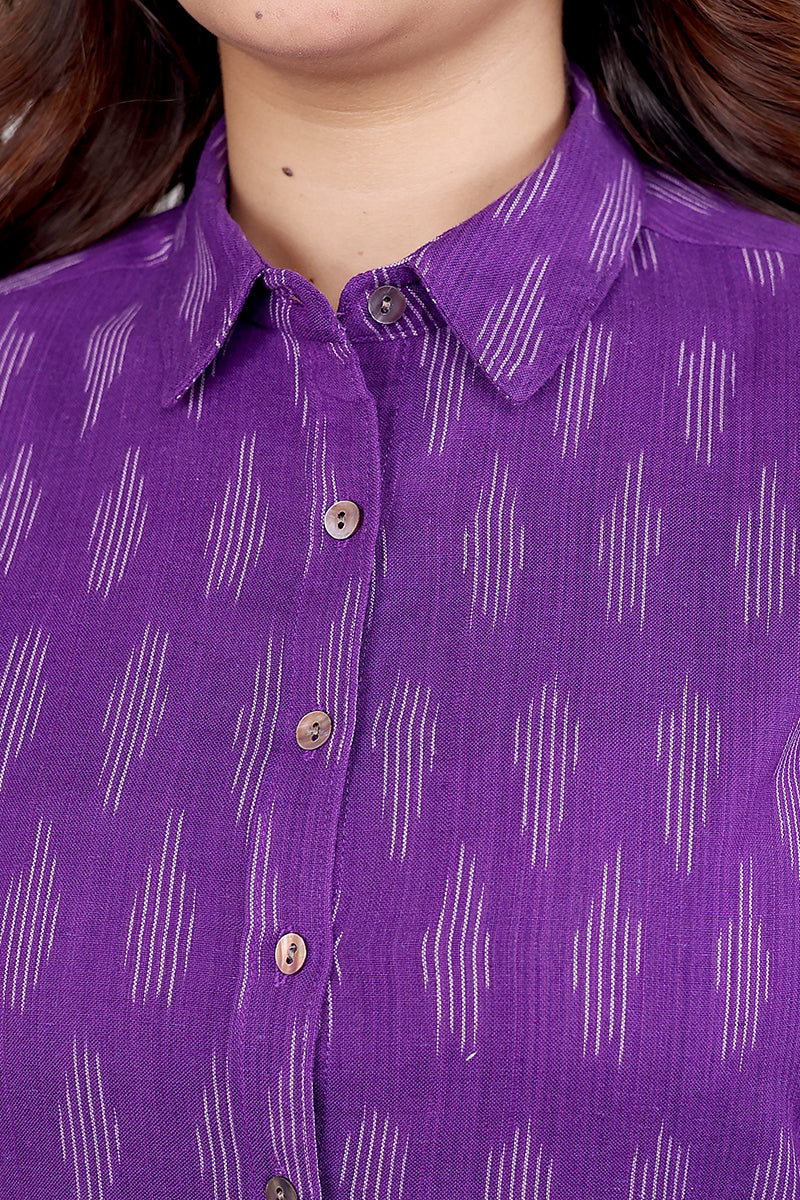 Purple Single Ikkat 40 Cotton Women Shirt Long Sleeves (WSHLS05232) - Cotton Cottage (7)