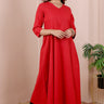 Red Hand Dyed South Cotton Women Ankle Kurta Long Sleeves (WAKLS05237) - Cotton Cottage (2)