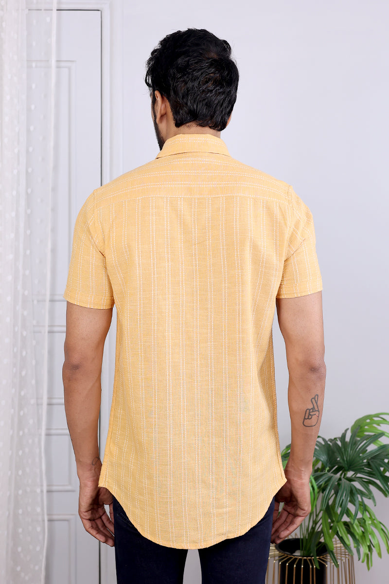 Yellow Dobby South Cotton Men Shirt Half Sleeves (MSHHS082318) - Cotton Cottage (4)