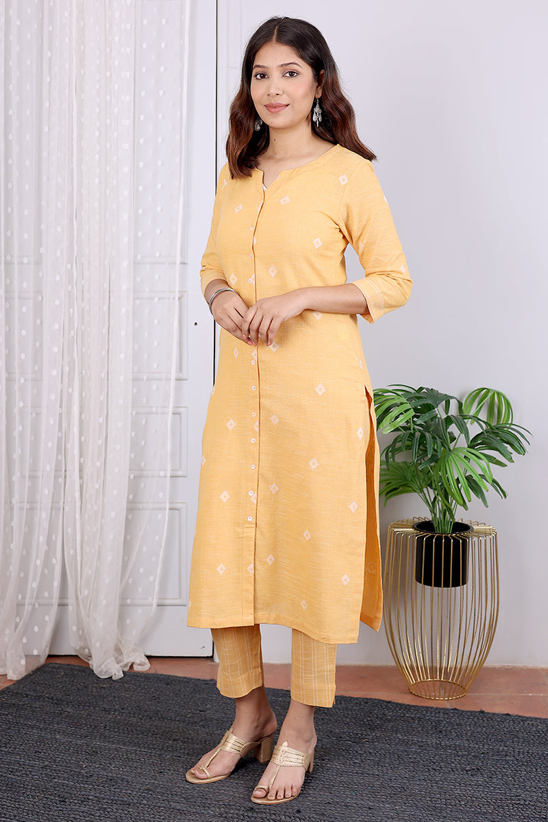 Blue Cotton A-line Kurti With Ankle Length Palazzo